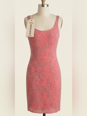 Oleg Cassini Pink Beaded Cocktail Dress
